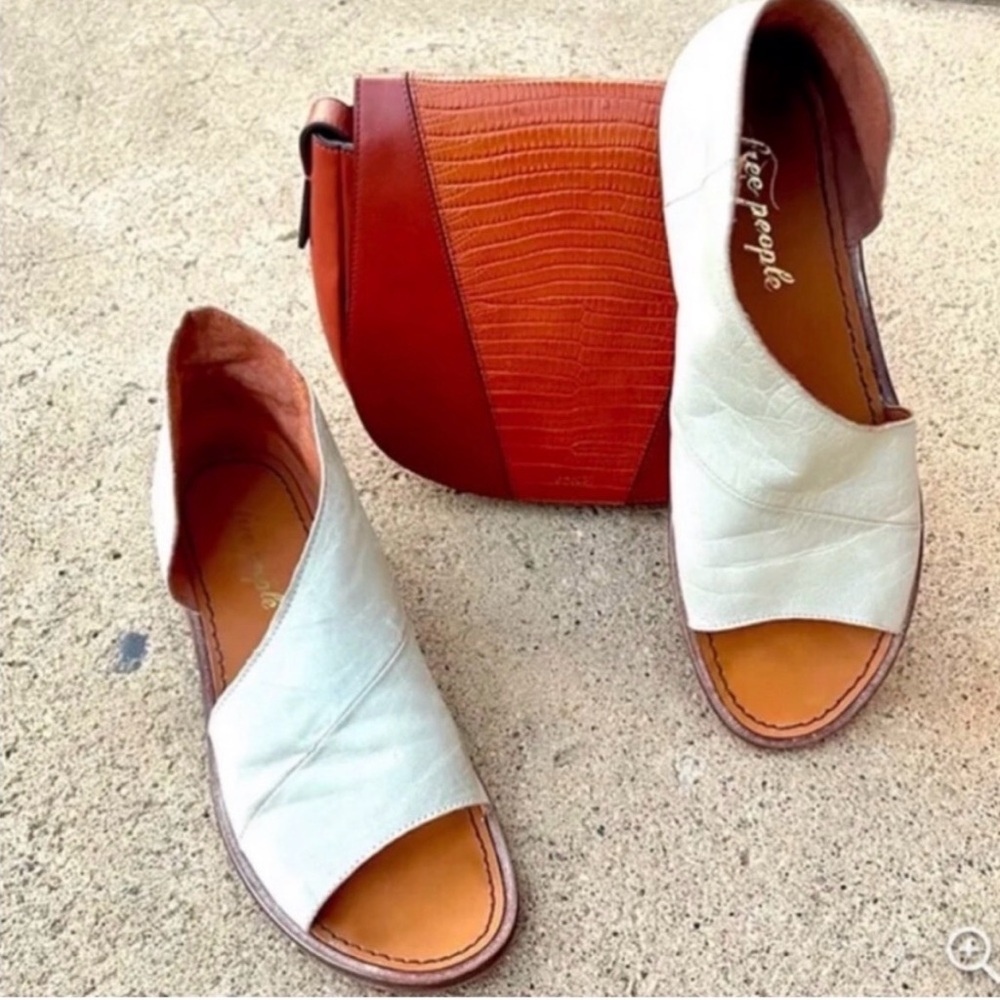 FREE PEOPLE Cream Open-Toe Leather Slide Sandals 7